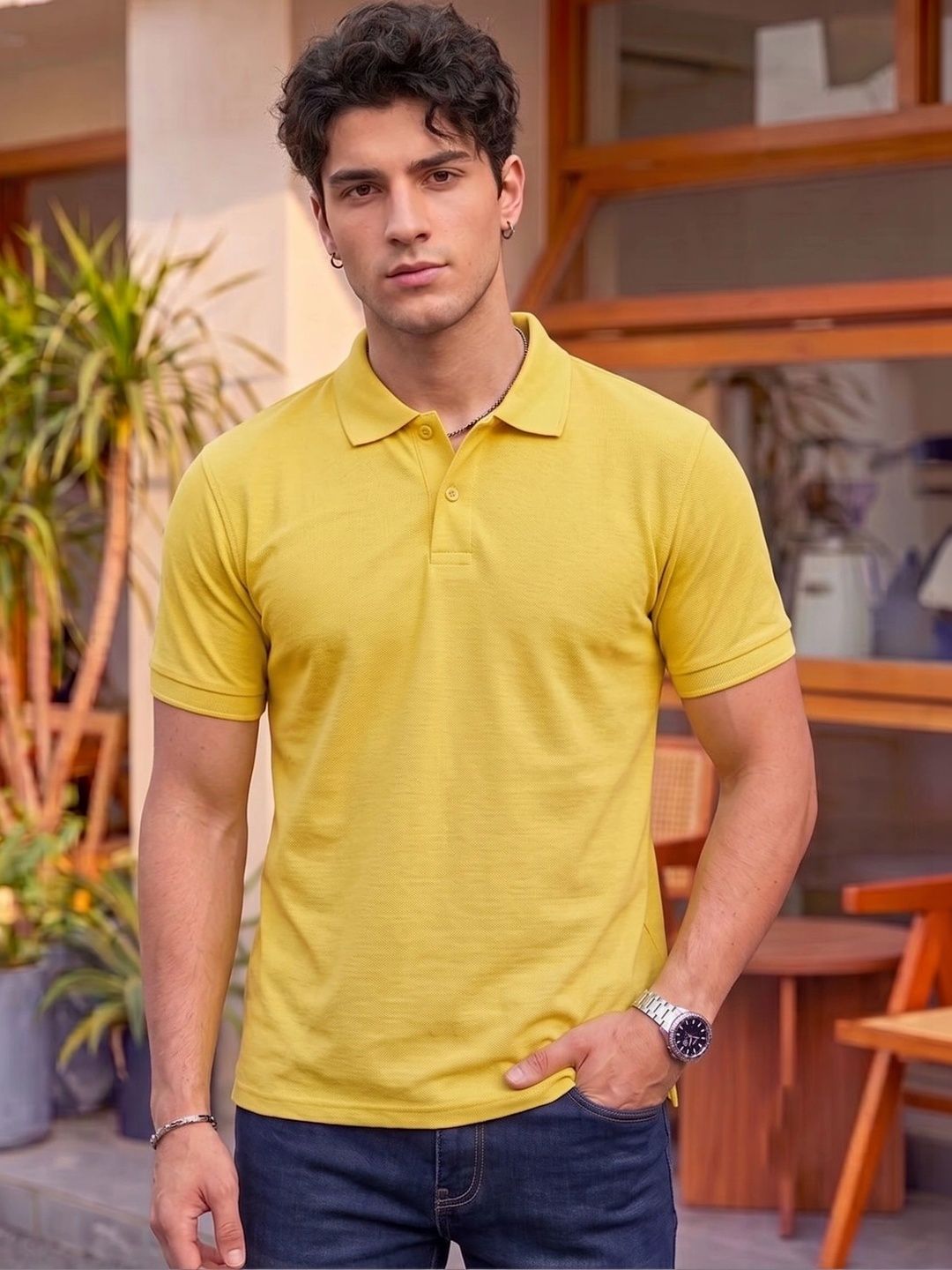 BAGHADBILLO Men Polo Collar T-shirt