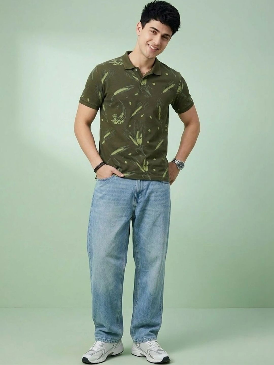 HERE&NOW Men Printed Polo Collar T-shirt