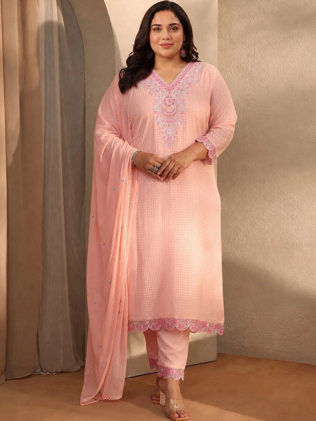 EXTRA LOVE BY LIBAS EXTRA LOVE BY LIBAS Women Ethnic Motifs Regular Thread Work Kurta with Trousers & With Dupatta
