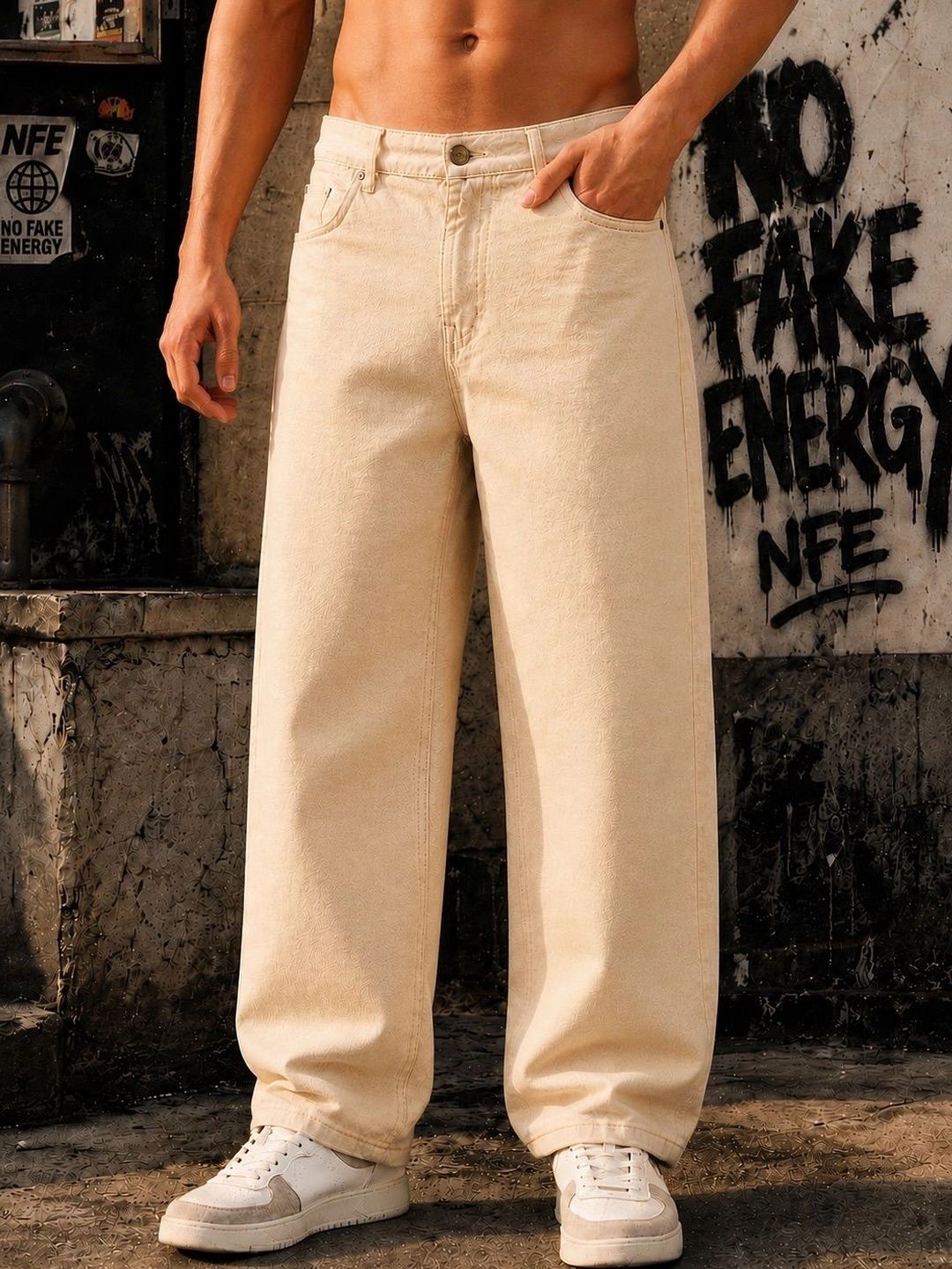 Mid-Rise Baggy Fit Jeans Bene Kleed Men Mid-Rise Baggy Fit Cotton Jeans