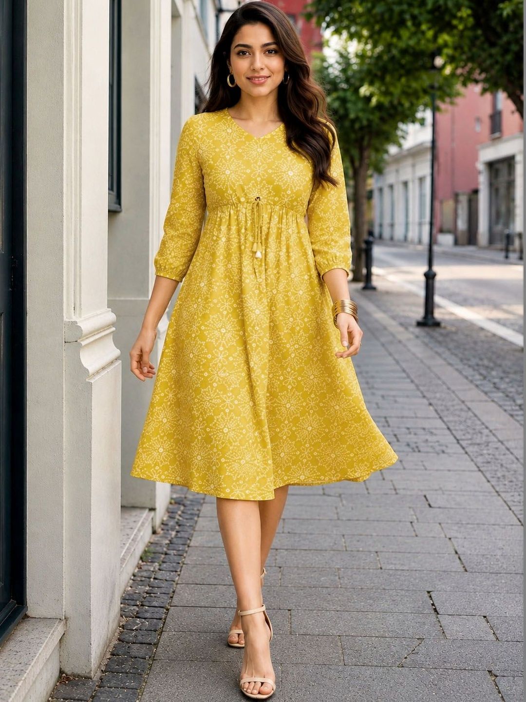 Anouk Bohemian Print A-Line Midi Dress