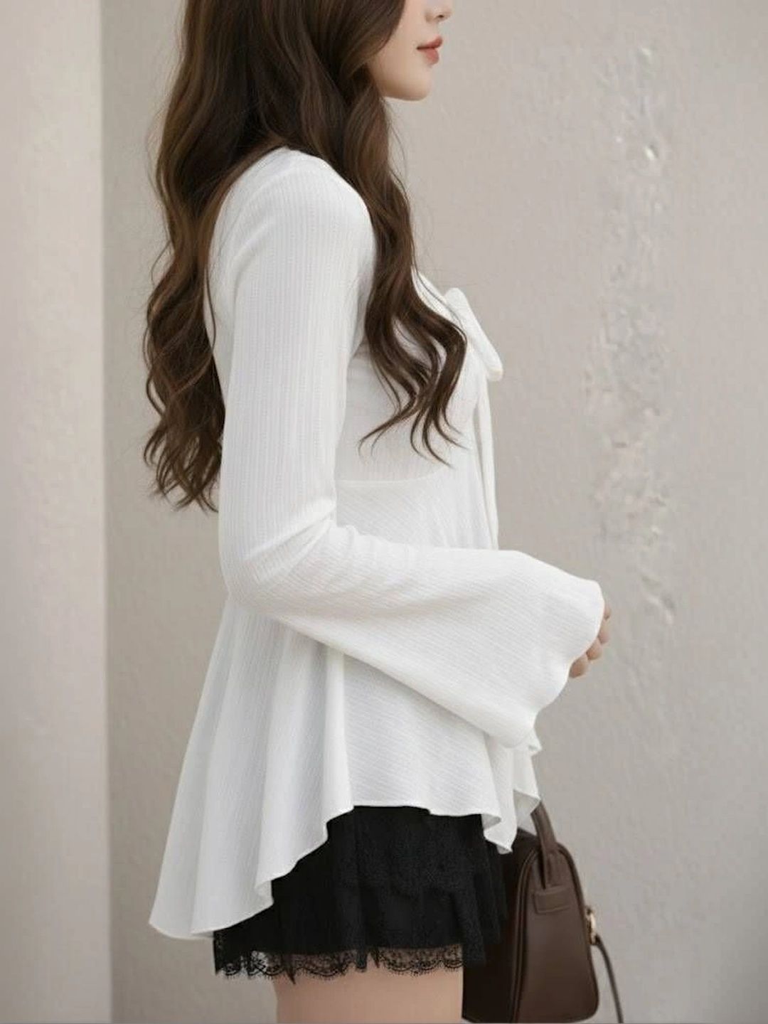 Moshe Moshe Flared Sleeve Peplum Top