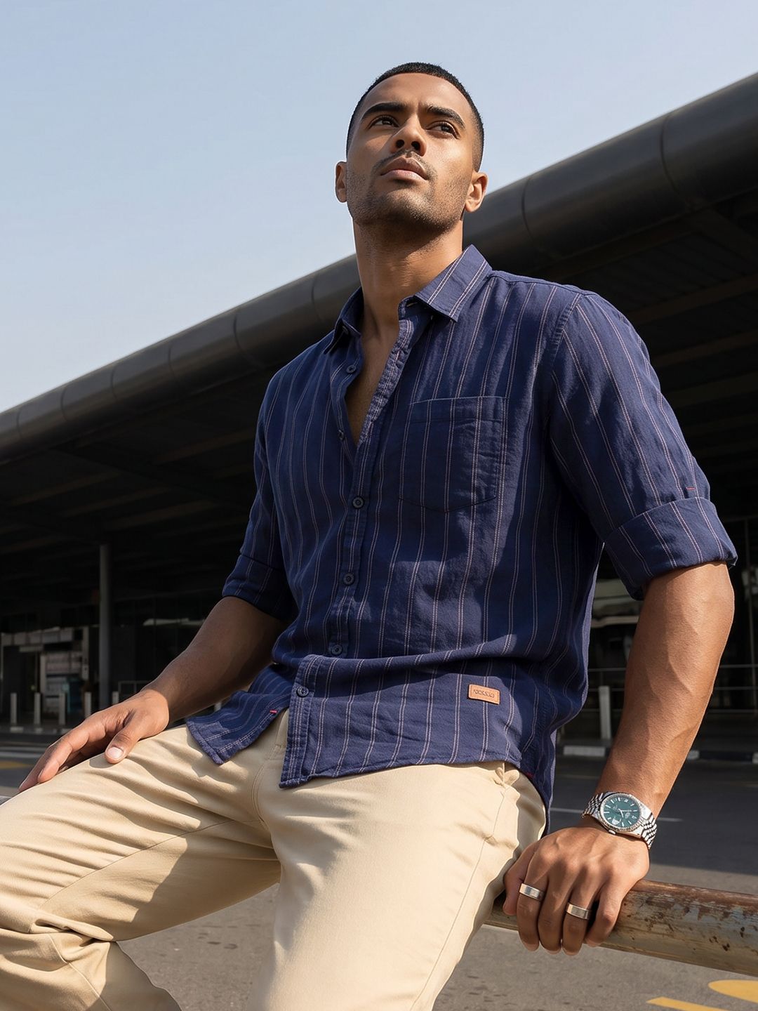 The Roadster Life Co. Vertical Striped Pure Cotton Casual Shirt