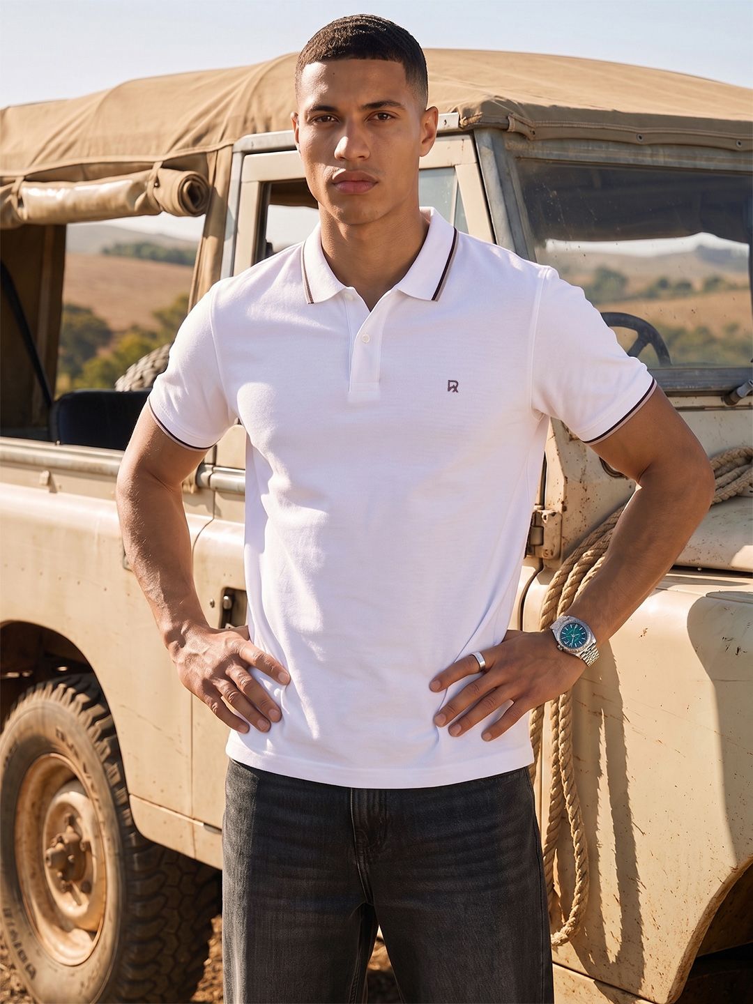 Roadster Men Brand Logo Polo Collar T-shirt