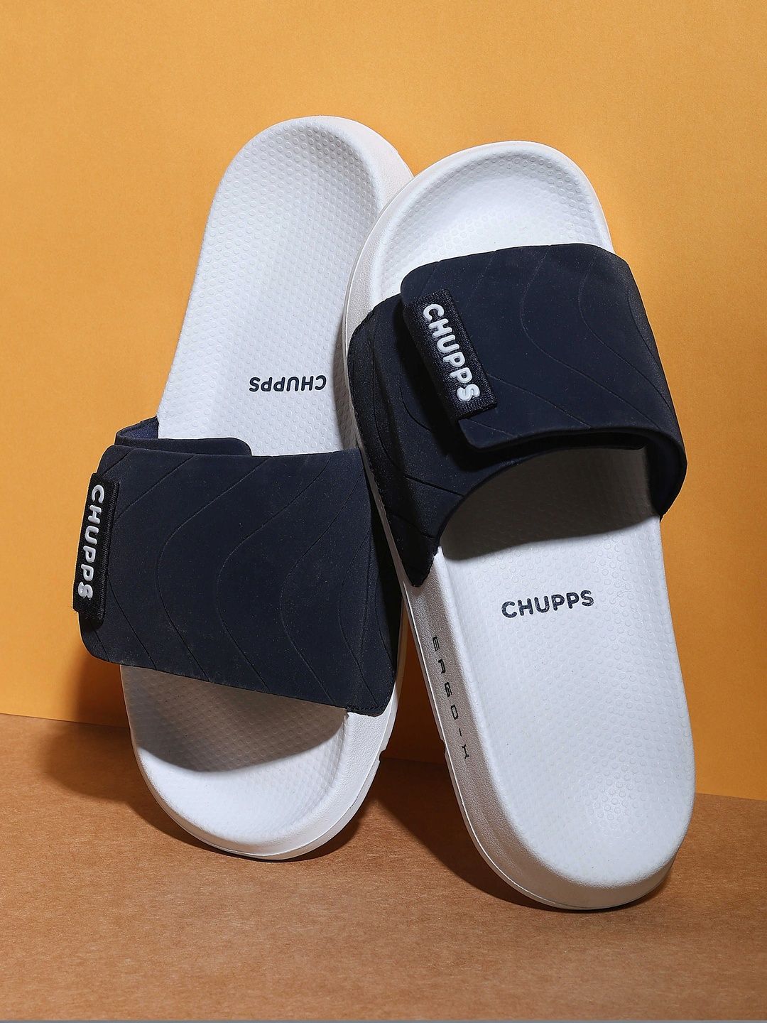 CHUPPS Men Navy Blue Grey Flow Ergo-X Orthopedic Sliders