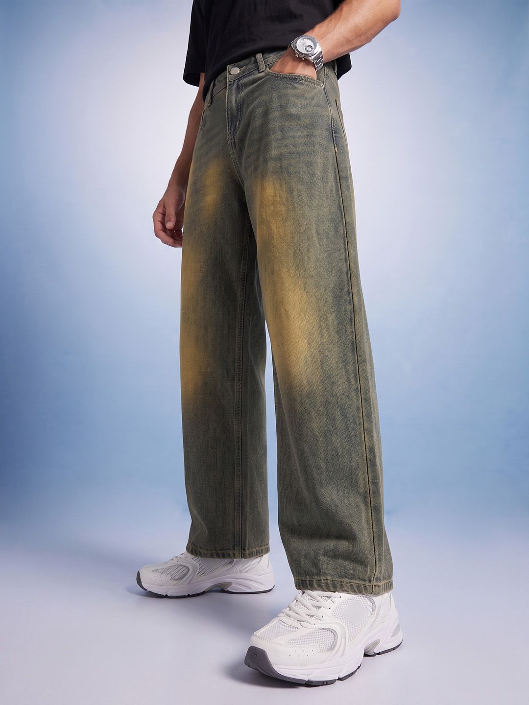 The Roadster Life Co. Men Wide Leg Heavy Fade Pure Cotton Jeans