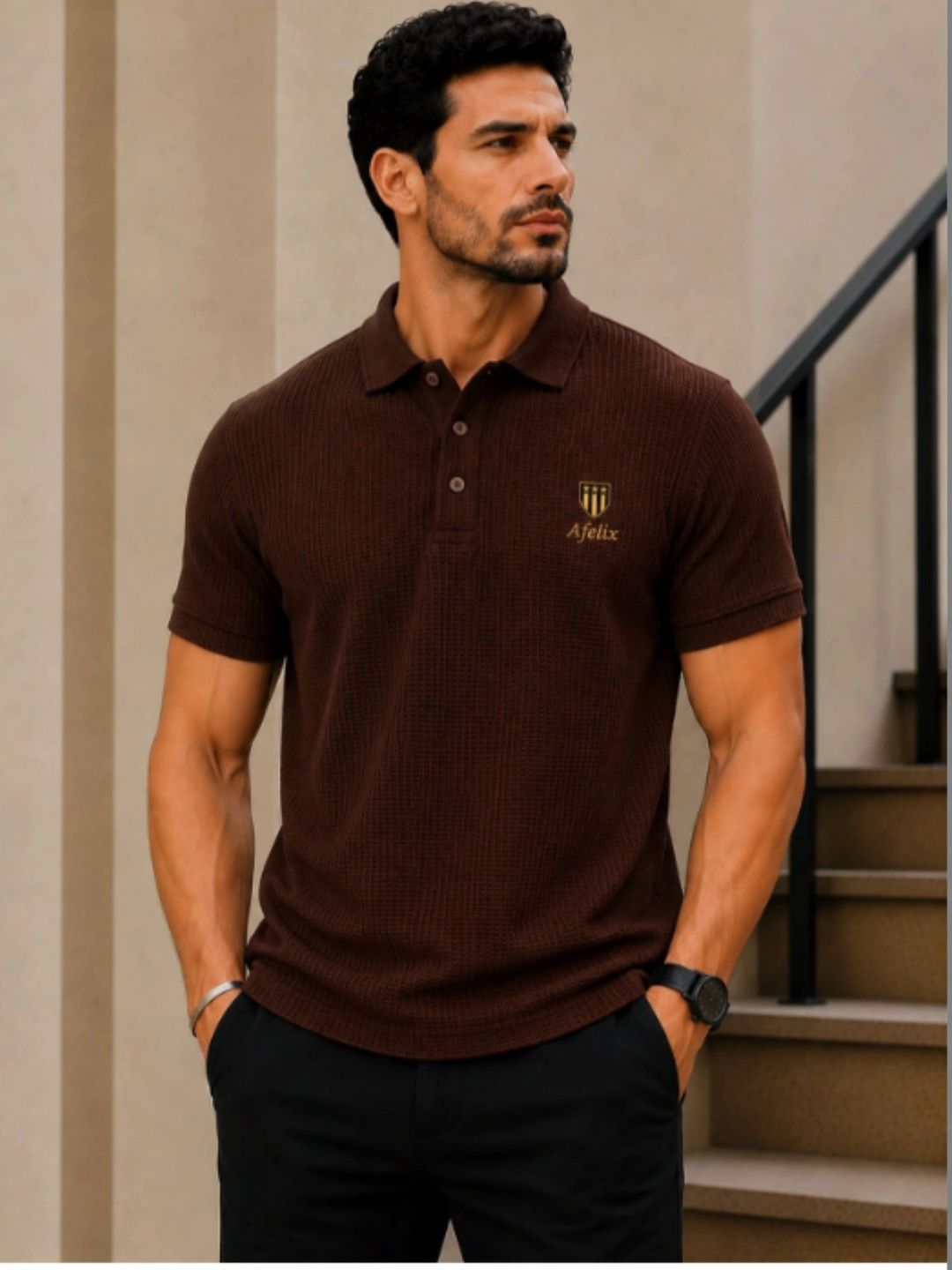 Afelix Men Brand Logo Polo Collar T-shirt