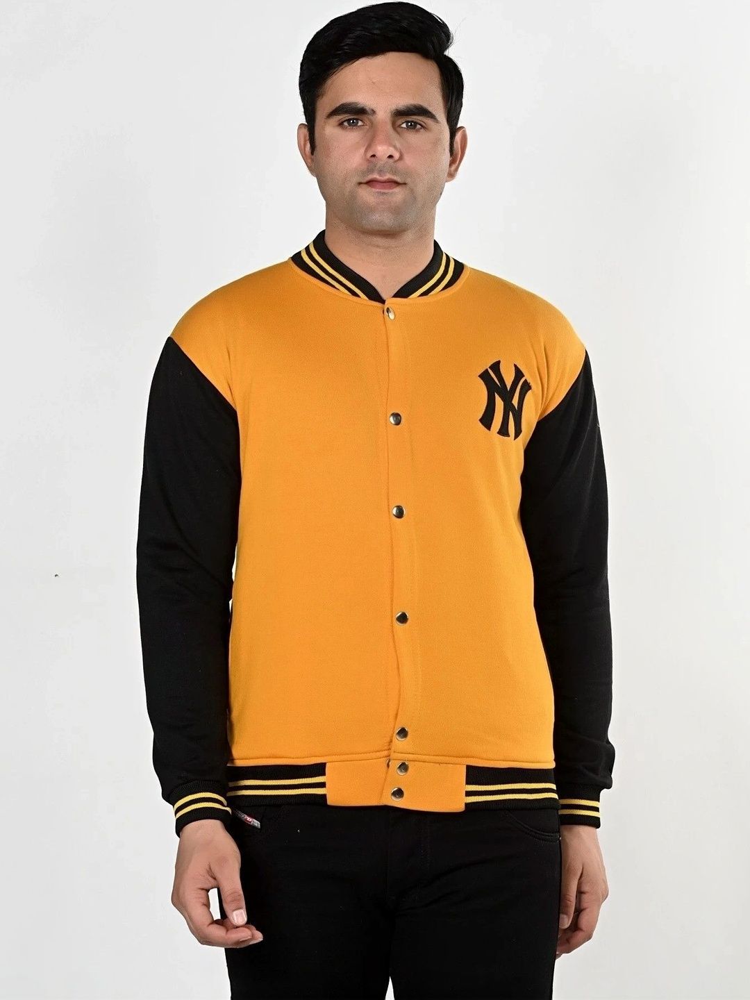 SQS Men Brand Logo Colourblocked Woollen Varsity Jacket