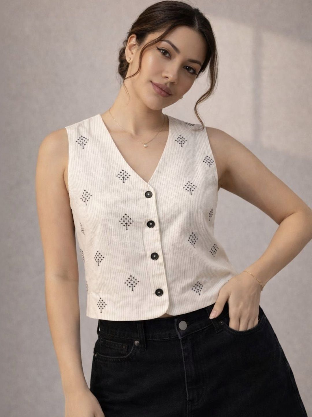 Anouk Anouk Print Ethnic Cotton Top