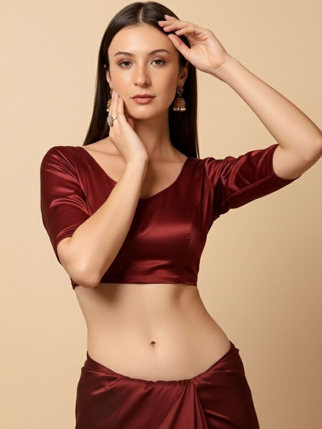 Anouk Anouk Silk Blend Solid Saree Blouse