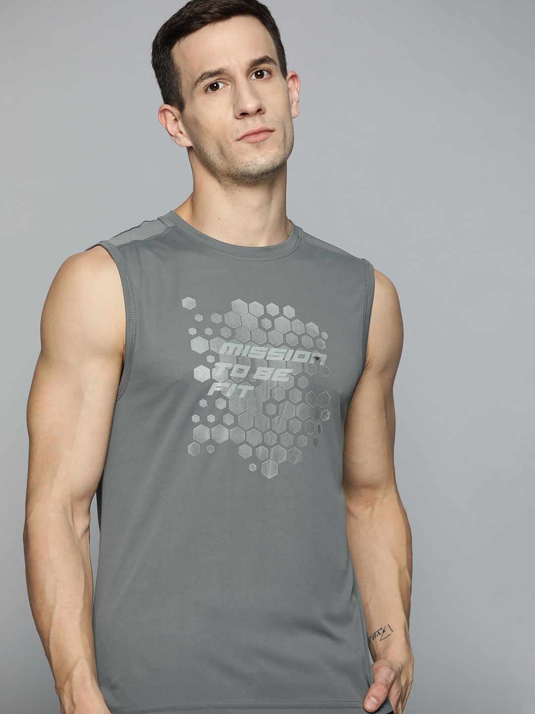 HRX By Hrithik Roshan Training Men Pewter Rapid-Dry Typography Tshirts