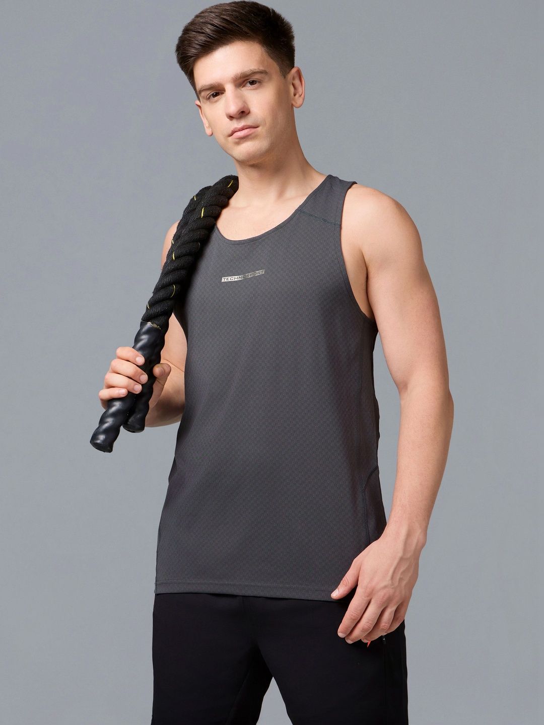 Technosport Men Printed Slim Fit Round Neck Sports Gym Vest with ElastoLITE