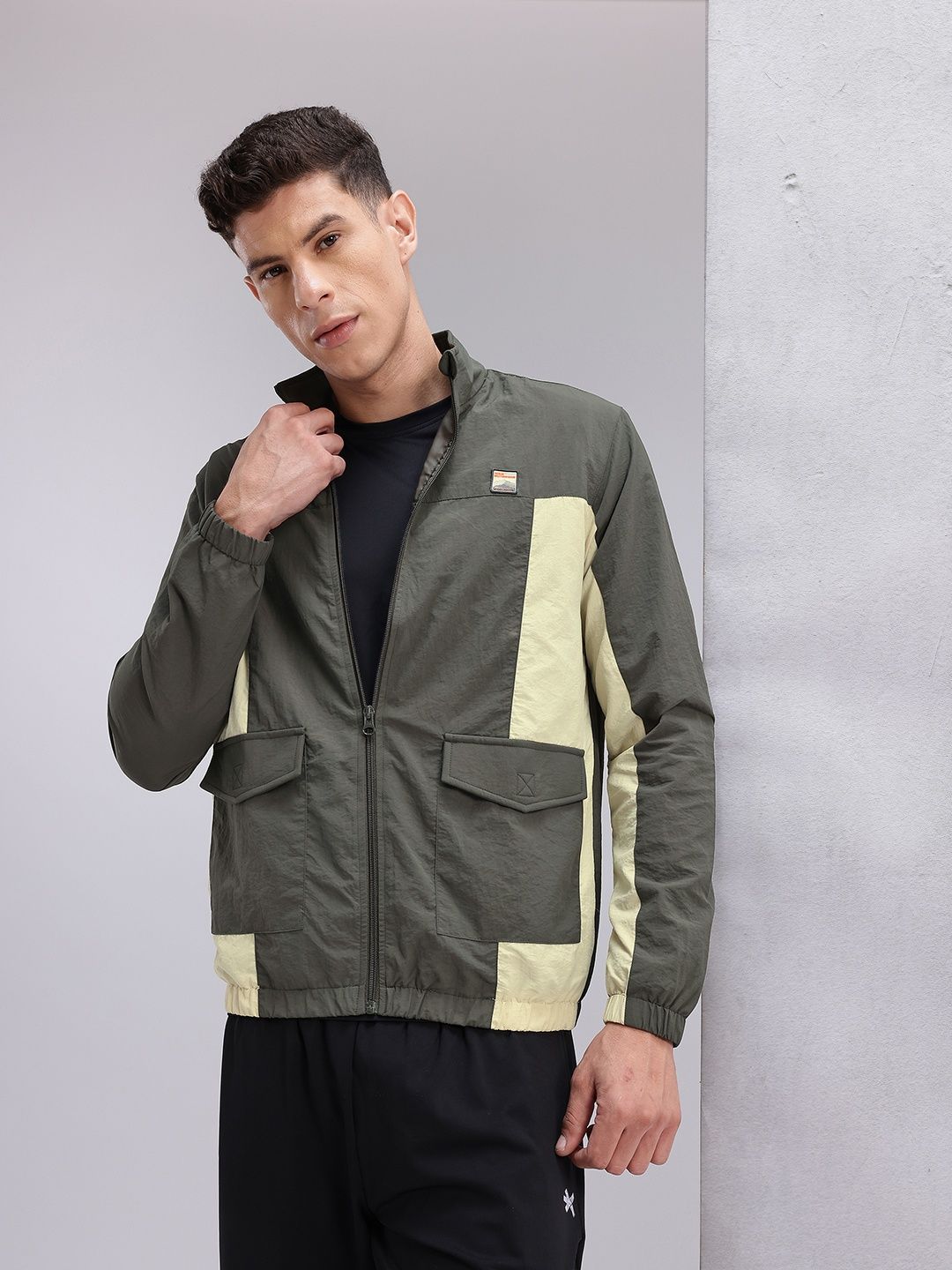 HRX by Hrithik Roshan Colorblocked Mock Collar Bomber Jacket