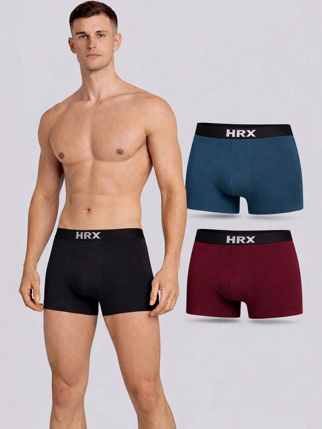 HRX by Hrithik Roshan Pack of 3 Cotton Blend Assorted Solid Trunks