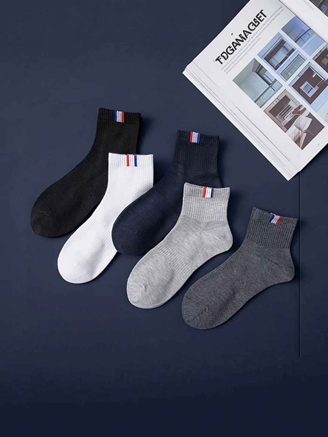 SONEEV MART Men Pack of 5 Cotton Colourblocked Above Ankle Socks