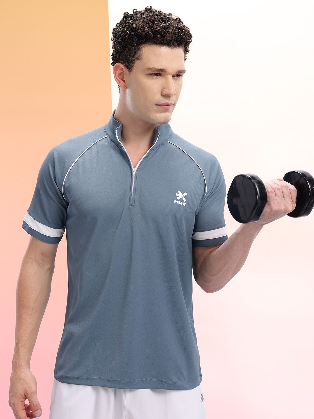 HRX by Hrithik Roshan Mock Collar Raglan Sleeves Rapid-Dry Training T-shirt
