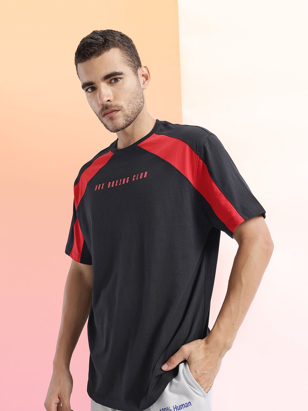 HRX by Hrithik Roshan Striped Drop-Shoulder Sleeves Relaxed Fit T-shirt