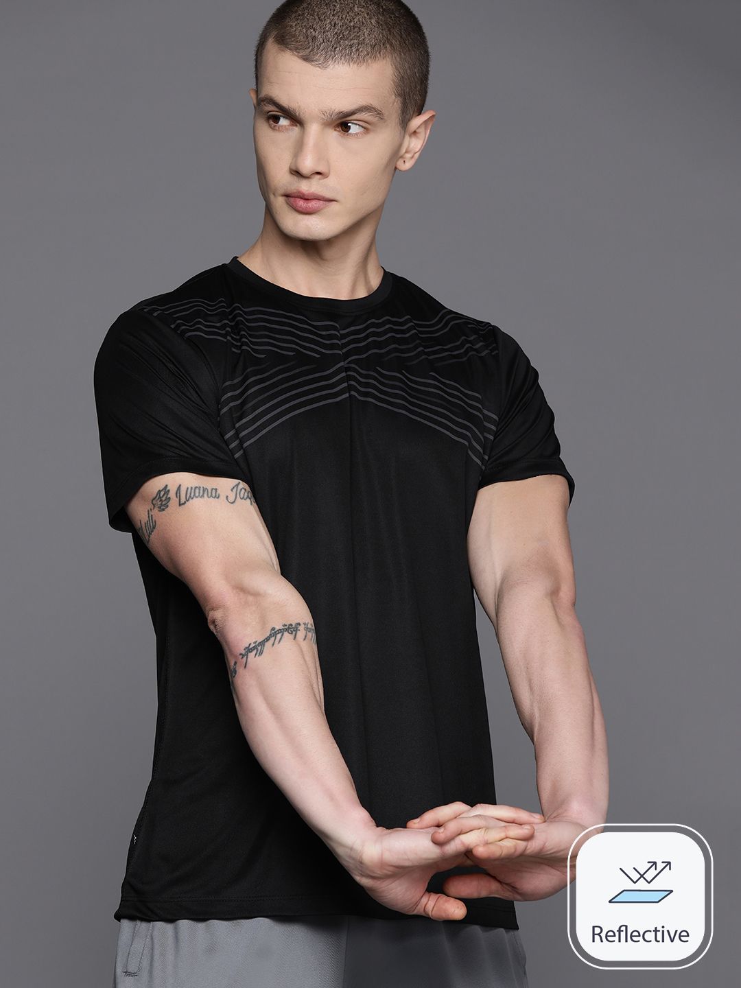 HRX by Hrithik Roshan Rapid-Dry Striped Training T-shirt