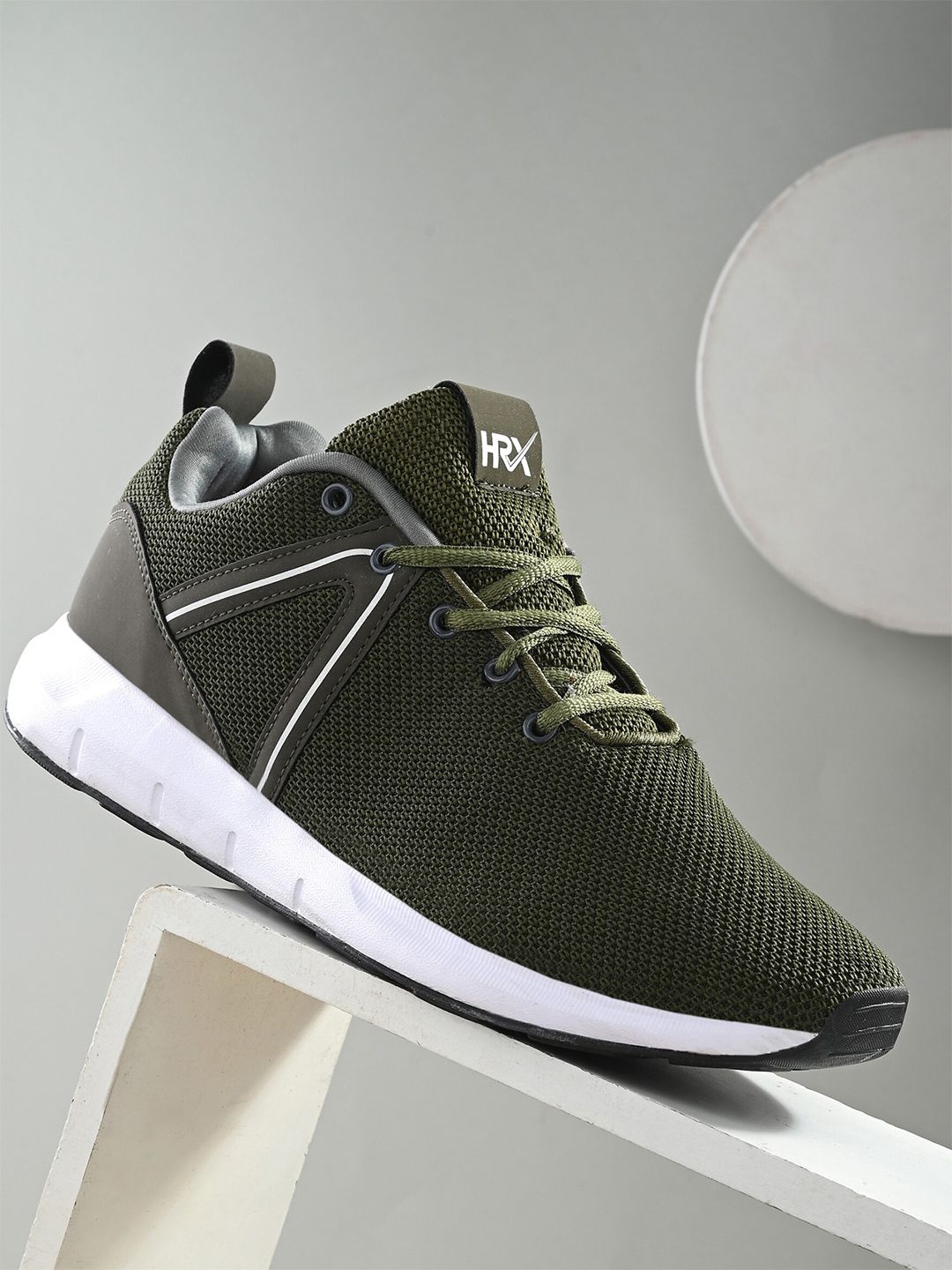 HRX by Hrithik Roshan Men Olive Green & White Mesh Memory Foam Non-Marking Running Shoes