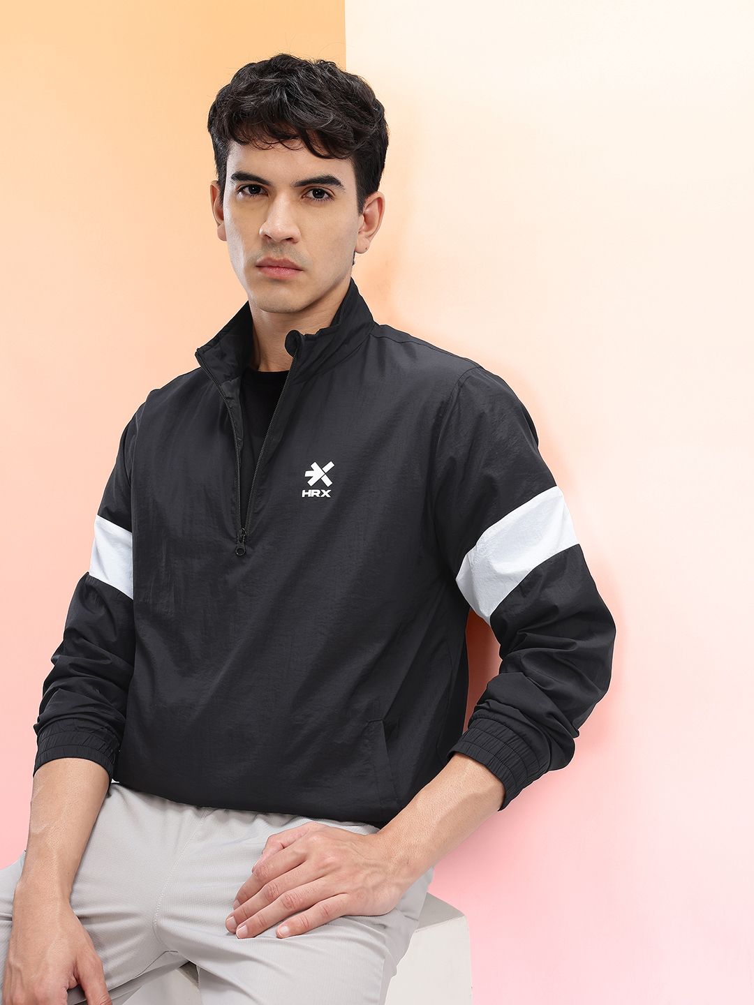 HRX by Hrithik Roshan Mock Collar Half-Zippered Bomber Jacket