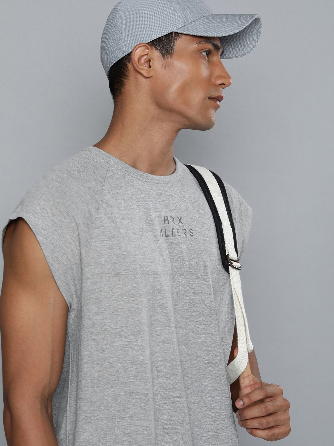 HRX by Hrithik Roshan Men Grey Melange Brand Logo T-shirt