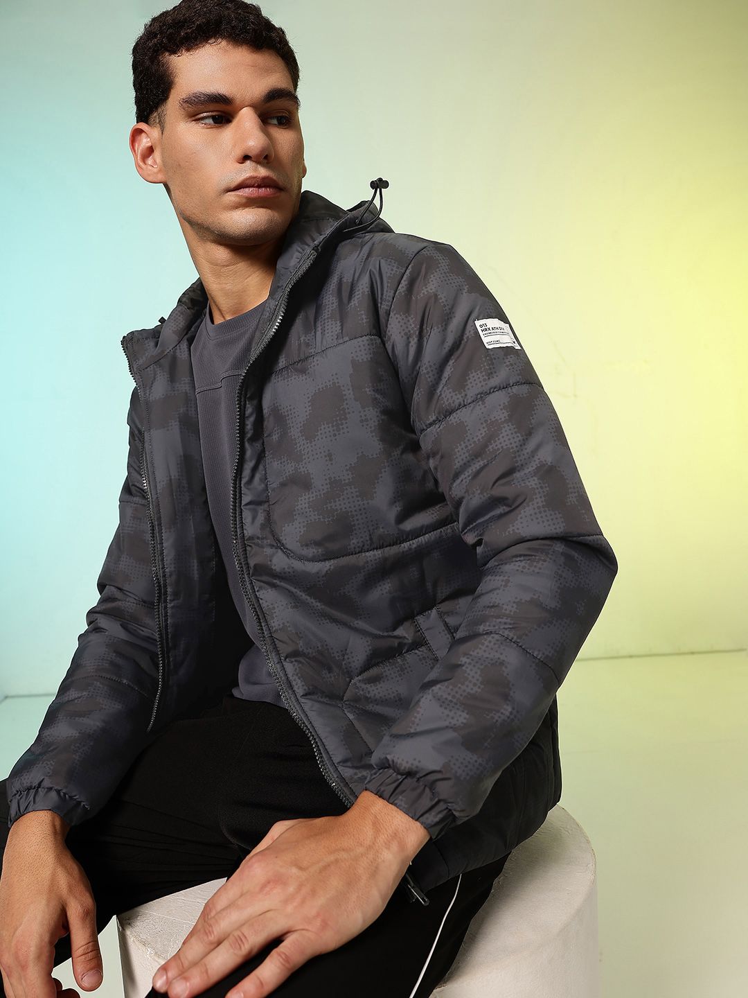 HRX by Hrithik Roshan Abstract Printed Hooded Puffer Jacket