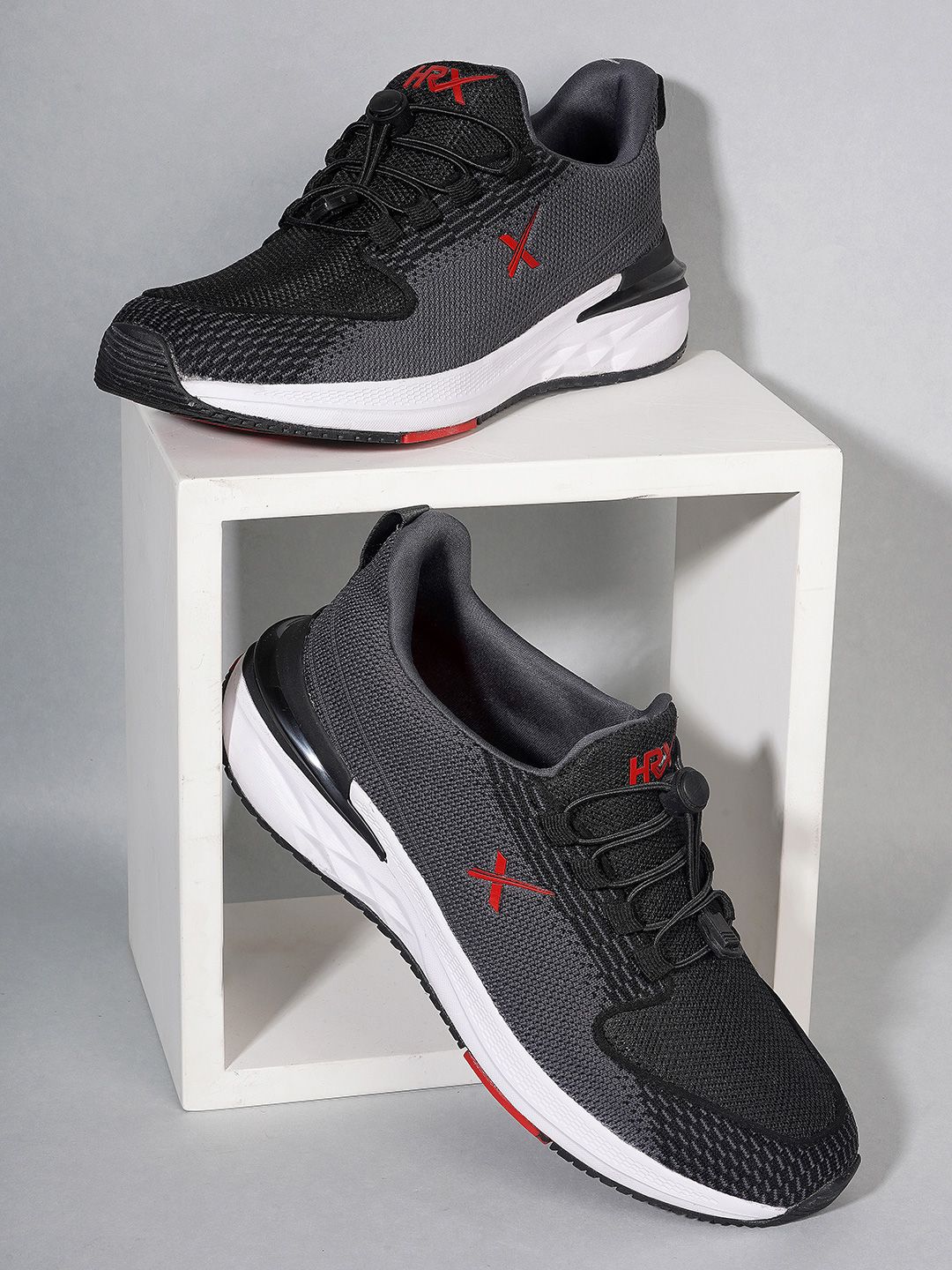 HRX by Hrithik Roshan Men Grey & Black Flyknit Mesh Marking Training or Gym Shoes