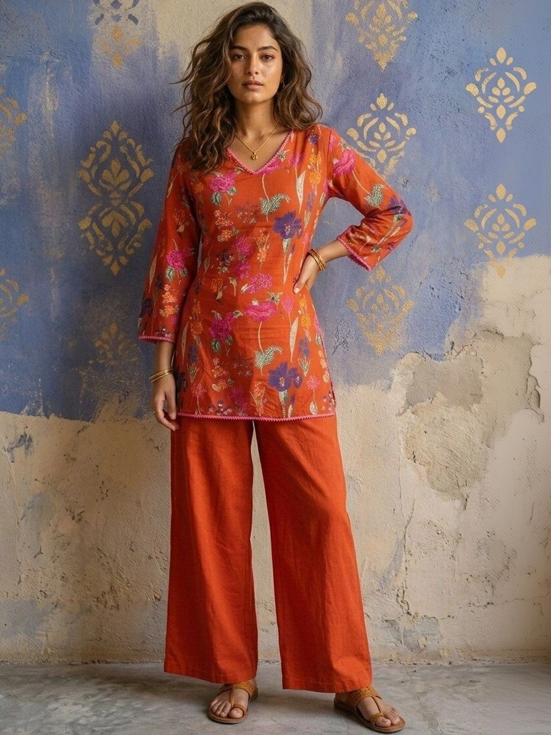 Anouk Women Floral Printed Regular Pure Cotton Kurti with Palazzos