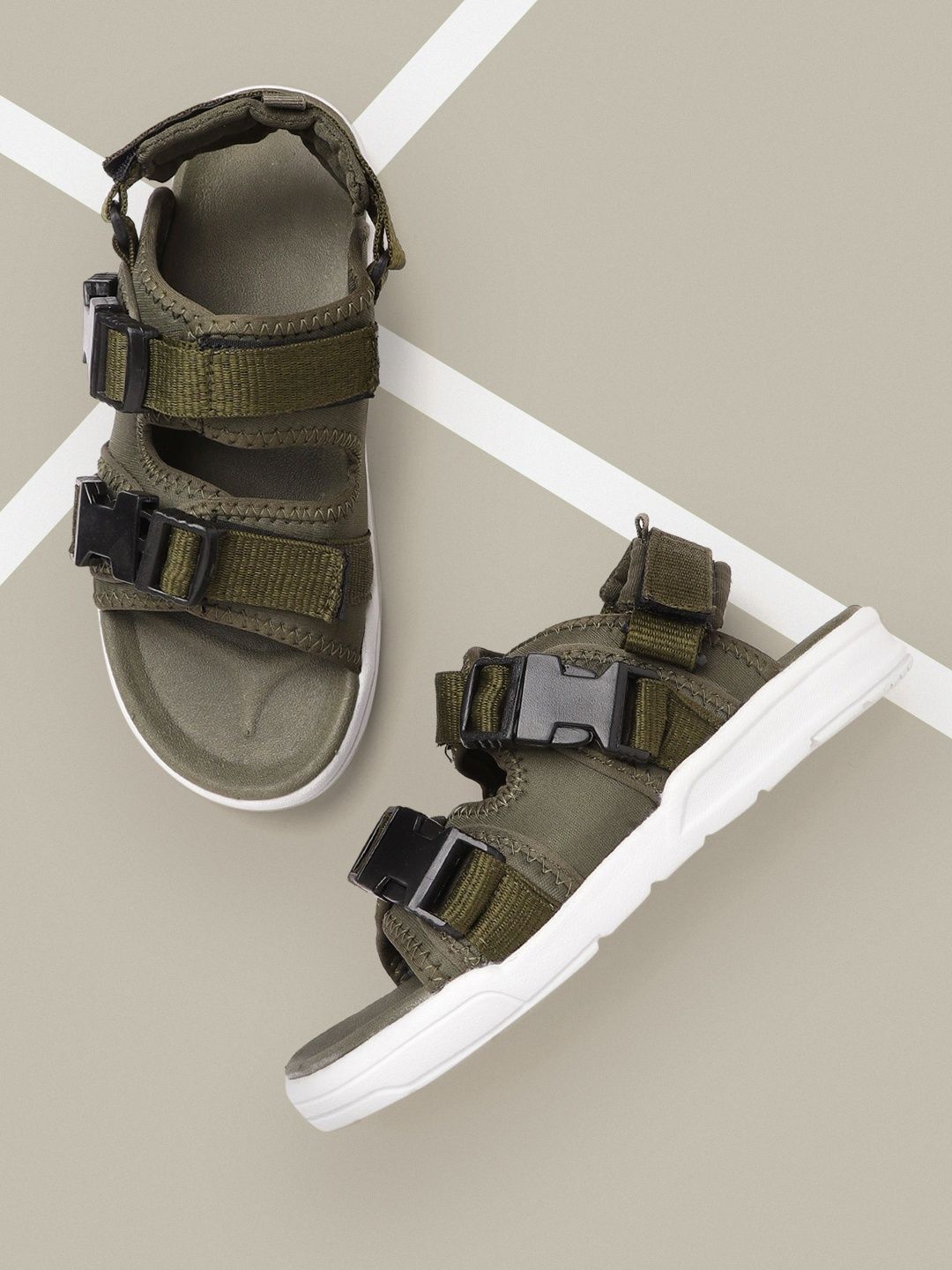 HRX by Hrithik Roshan HRX by Hrithik Roshan Men Olive Green Hook & Loop Athleisure Sandal