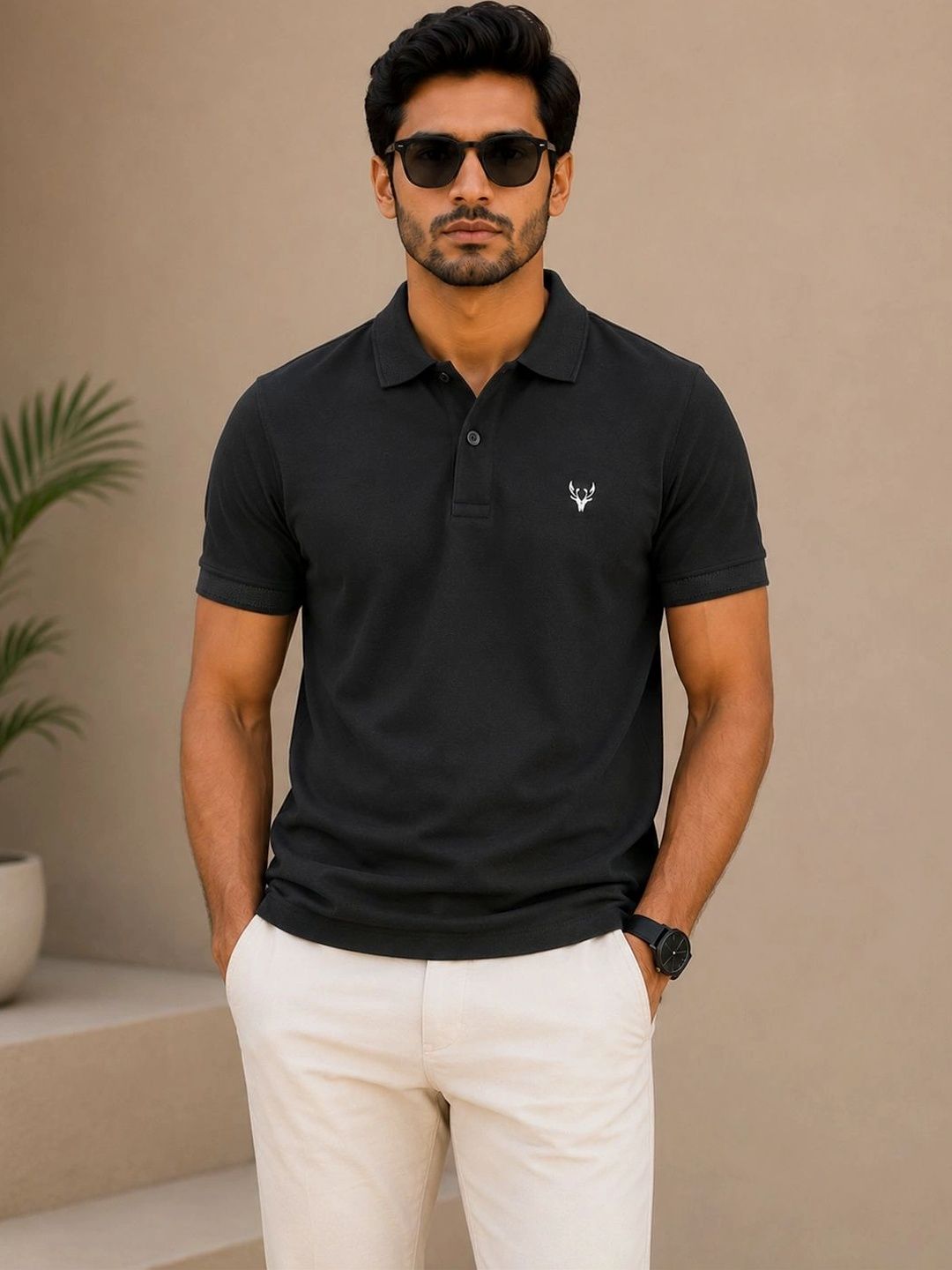 VIEW DESIGN Men Brand Logo Polo Collar Abzorb T-shirt