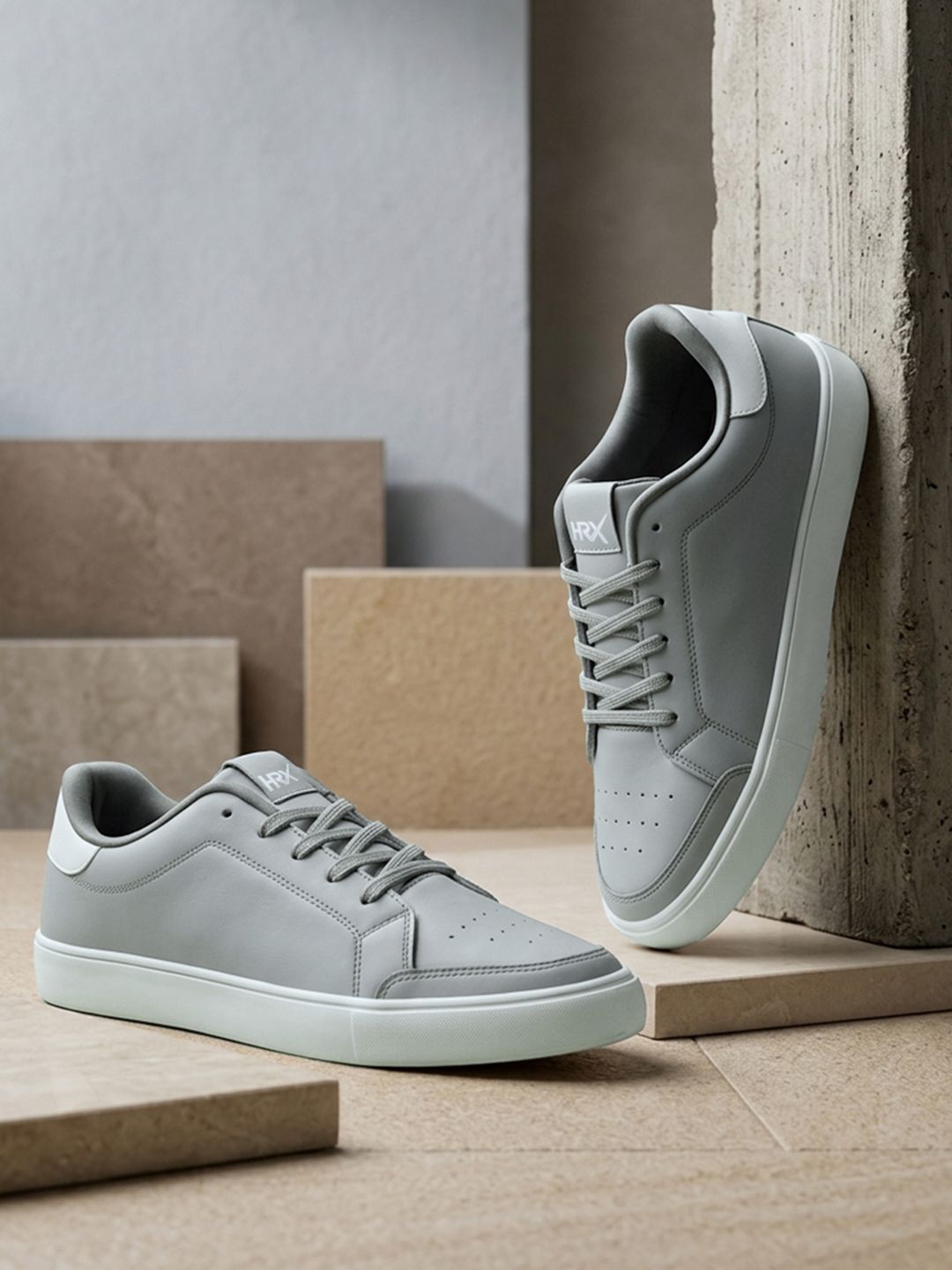 HRX by Hrithik Roshan Men Grey & White Perforations Comfort Insole Sneakers