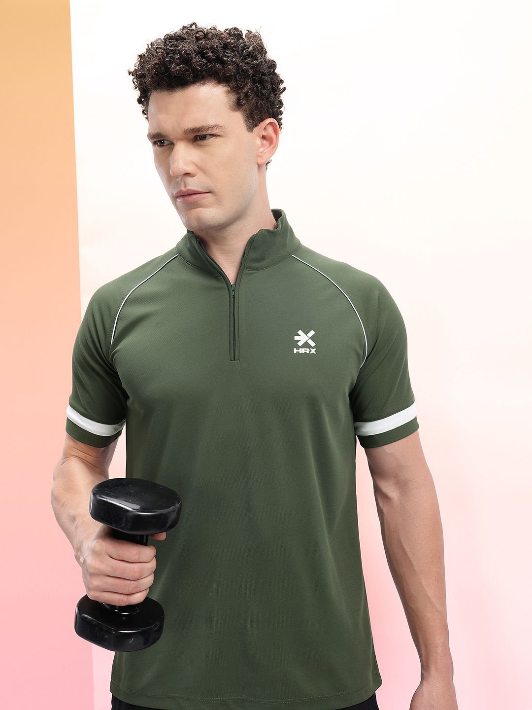 HRX by Hrithik Roshan Mock Collar Raglan Sleeves Rapid-Dry Training T-shirt