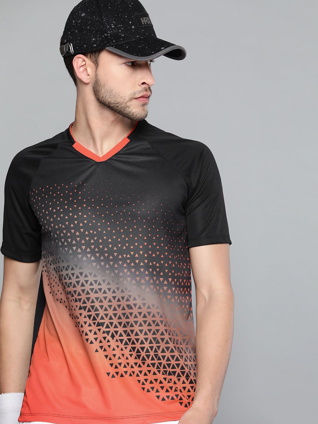 HRX By Hrithik Roshan Racketsport Men Jet Black Rapid-Dry Abstract Tshirts