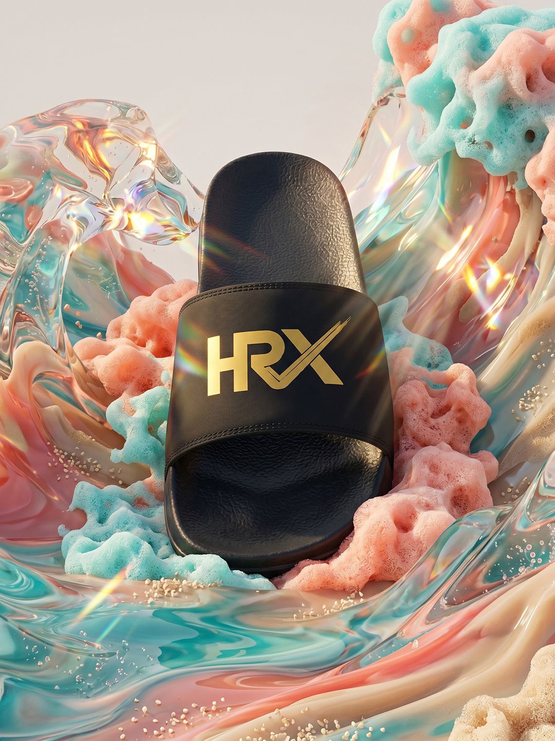 HRX by Hrithik Roshan Men Black & Gold Toned Brand Logo Printed Sliders