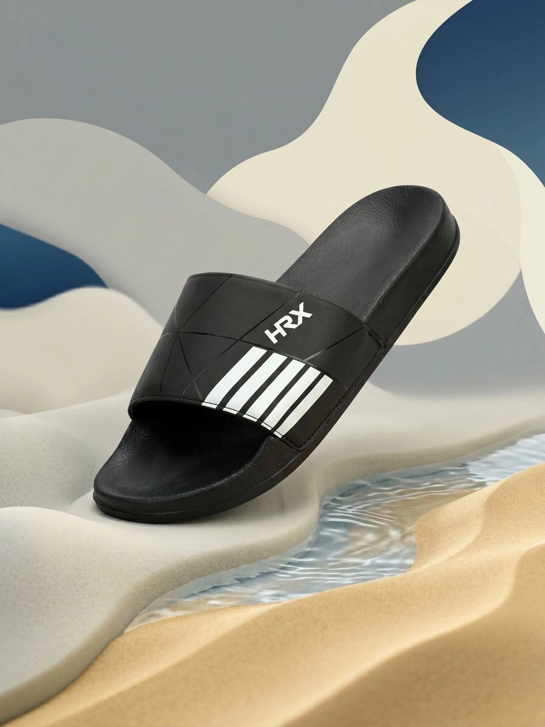 HRX by Hrithik Roshan Men Black & White Striped Sliders