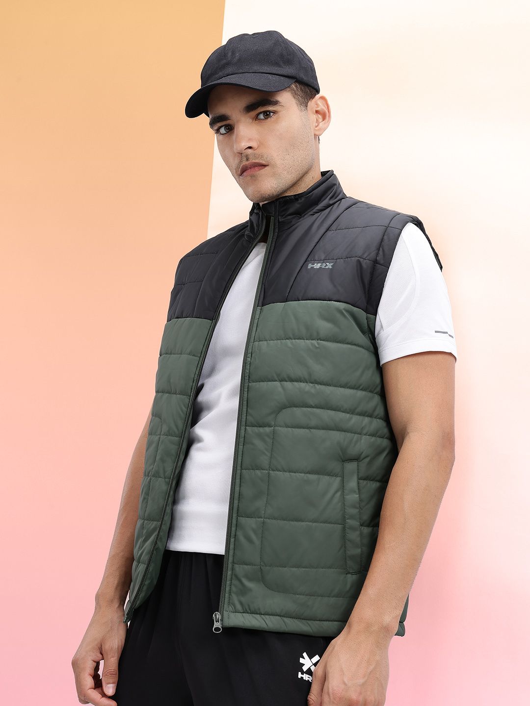 HRX by Hrithik Roshan Colourblocked Mock Collar Padded Gilet Jacket