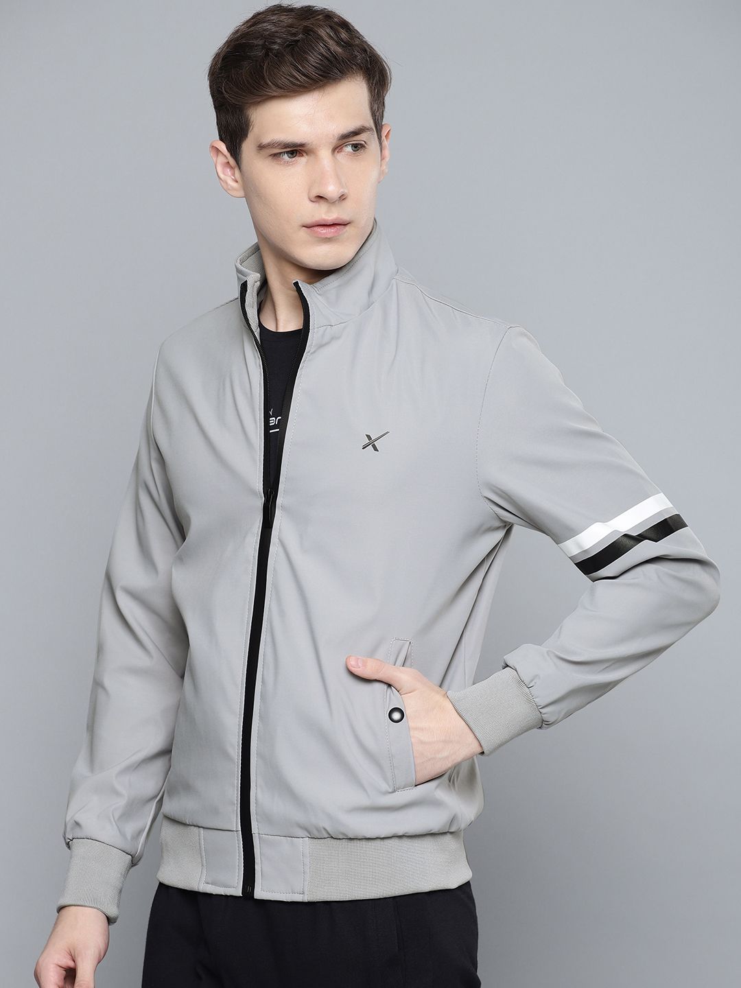 HRX by Hrithik Roshan Men Grey Solid Active Bomber Jacket