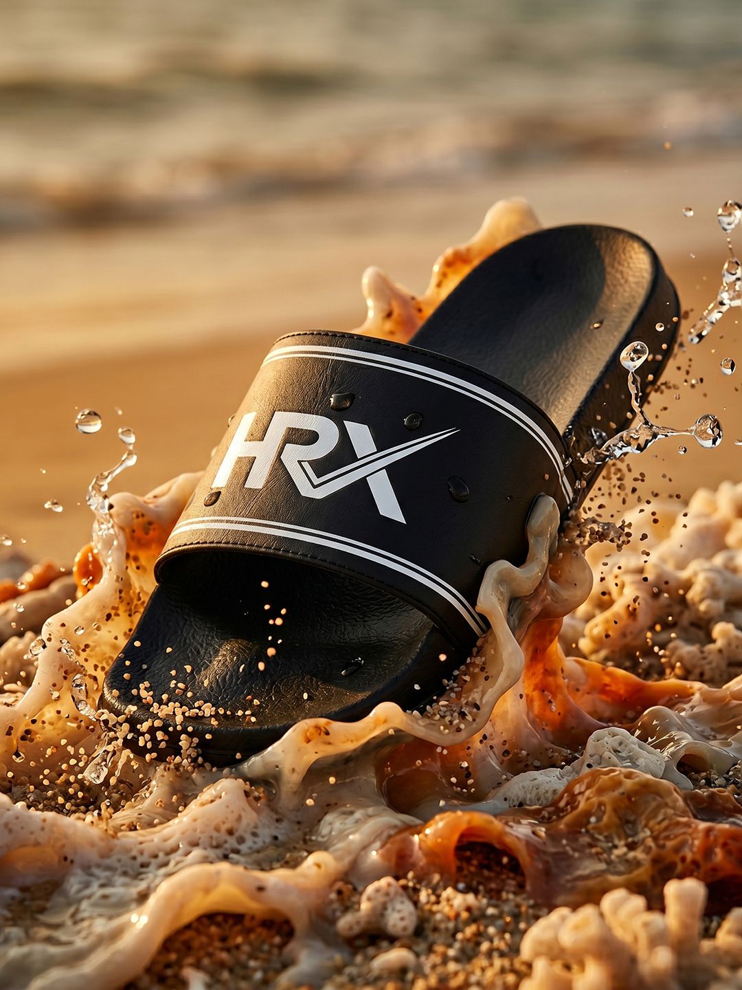 HRX by Hrithik Roshan Men Black And White Printed Sliders
