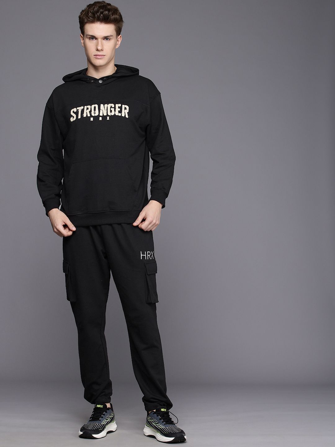 HRX by Hrithik Roshan IRONTRIBE Typography Hooded Training Sweatshirt & Joggers Tracksuit
