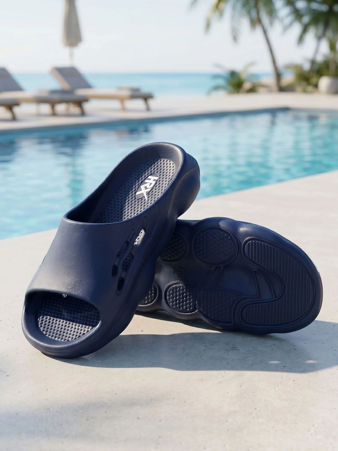 HRX by Hrithik Roshan Men Navy Blue Rubber Sliders