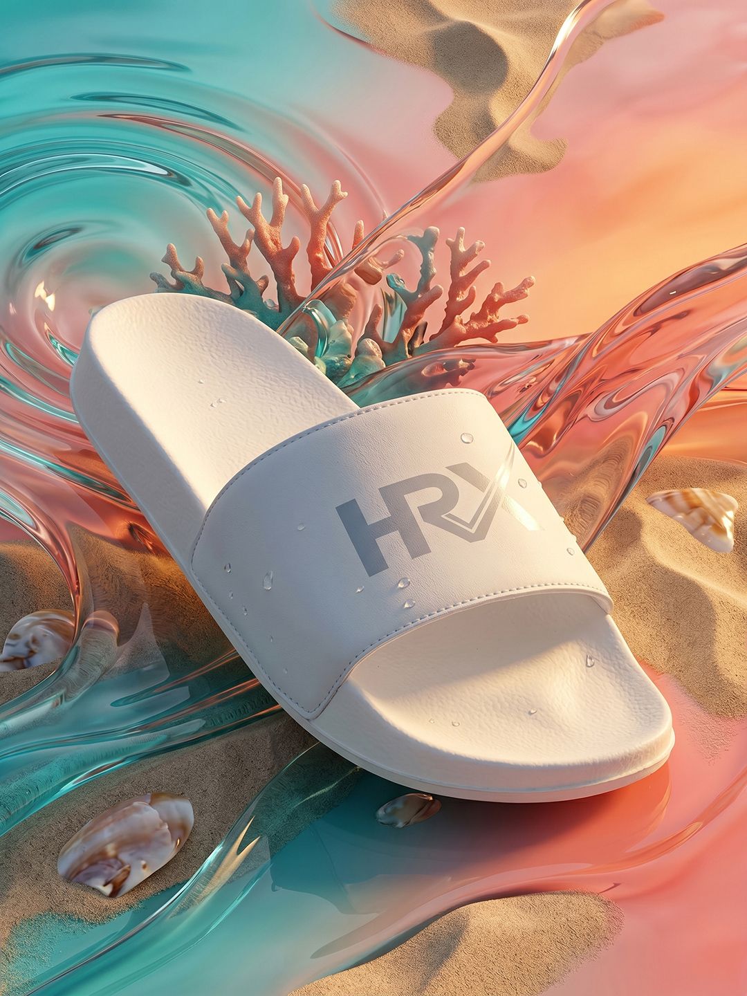 HRX by Hrithik Roshan Men White & Grey Brand Logo Printed Sliders