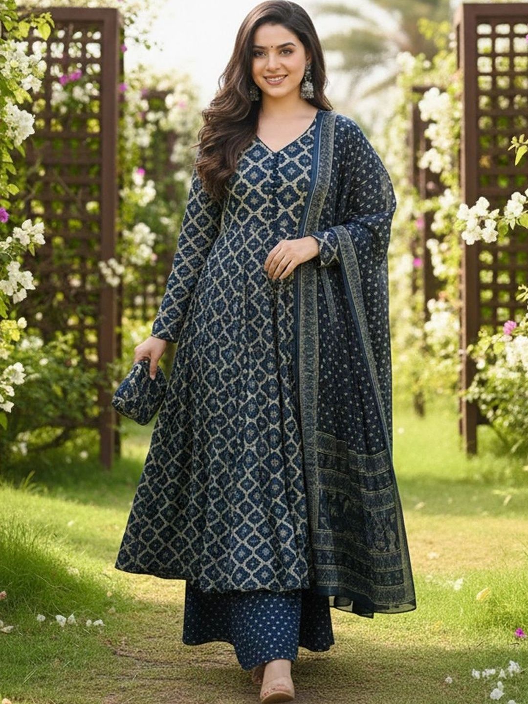PREM KUMAR PREM KUMAR Women Printed Angrakha Kurta with Palazzos & With Dupatta