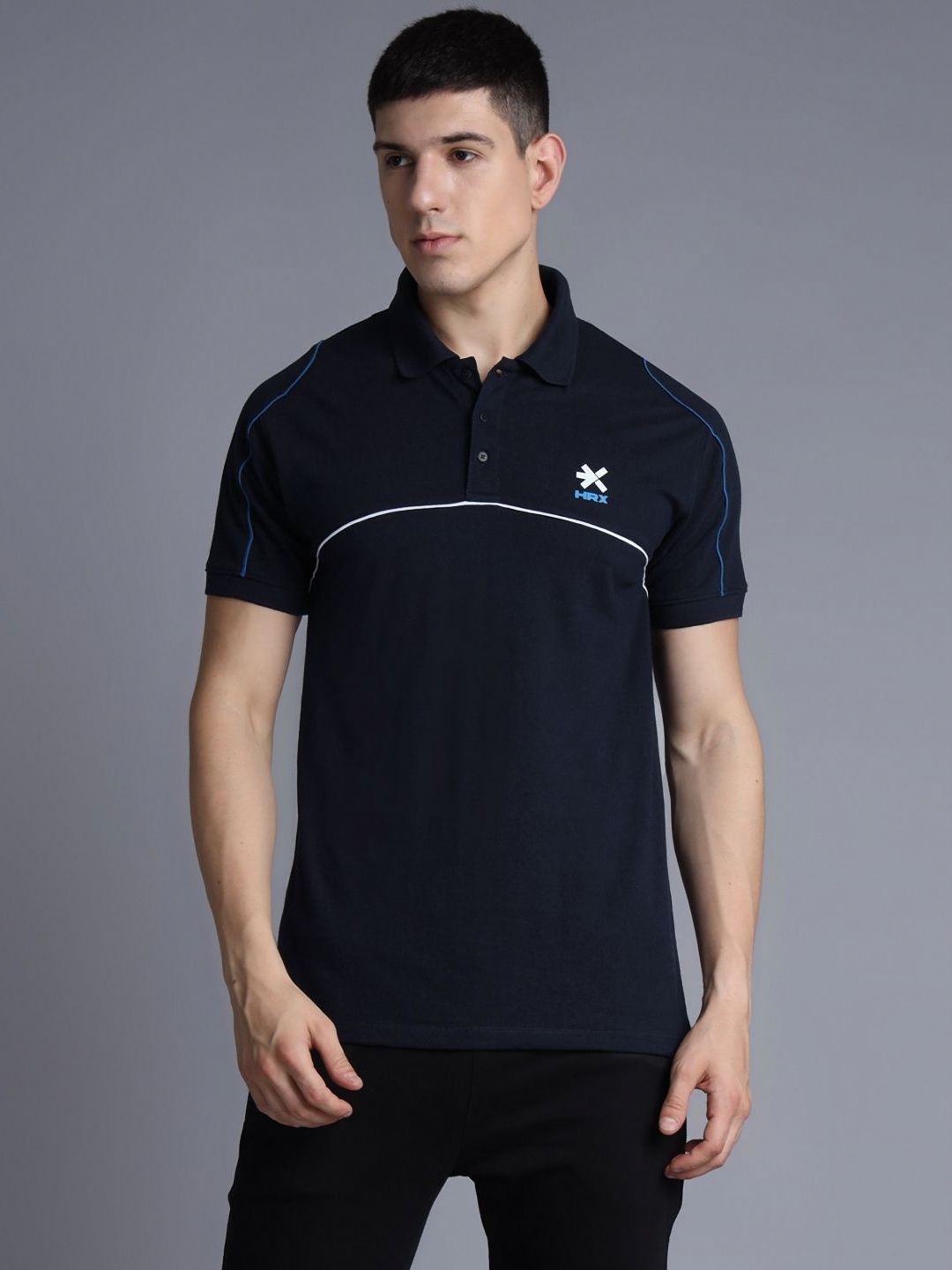 HRX by Hrithik Roshan Men Solid Polo Collar Cotton T-shirt