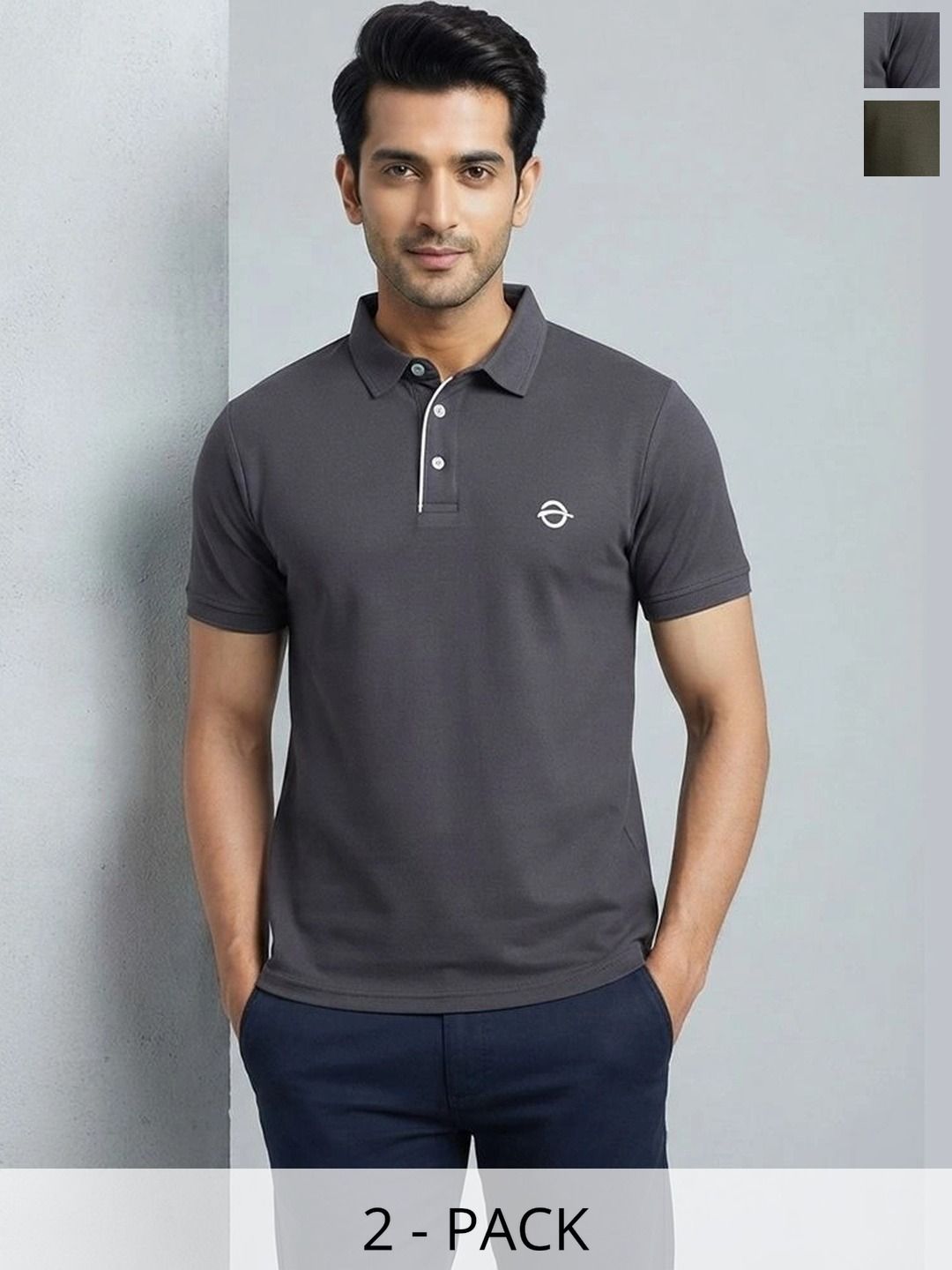 Oscillate Men Pack of 2 Polycotton Solid Polo T-shirt