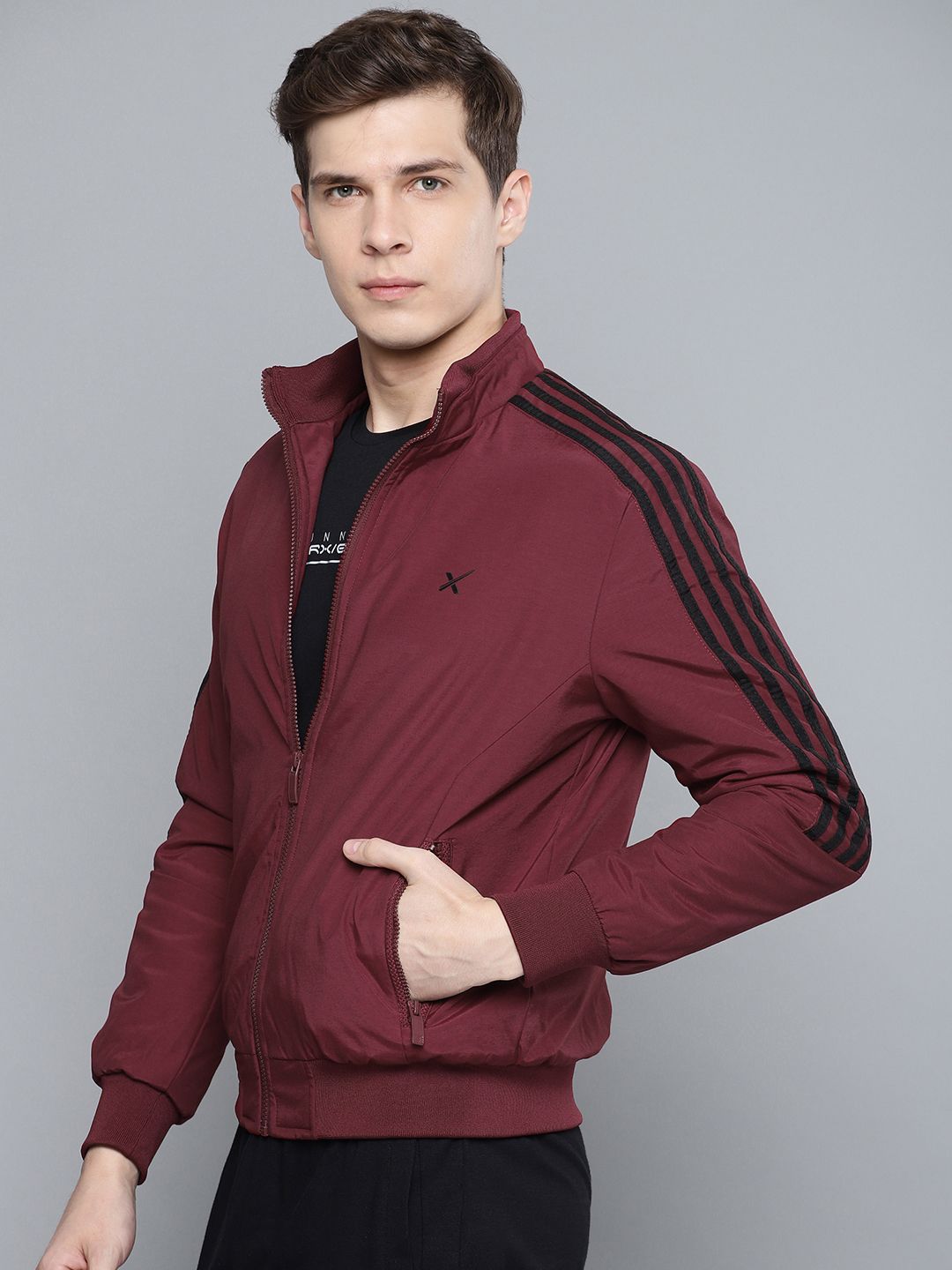 HRX by Hrithik Roshan HRX by Hrithik Roshan Men Maroon Solid Active Bomber Jacket
