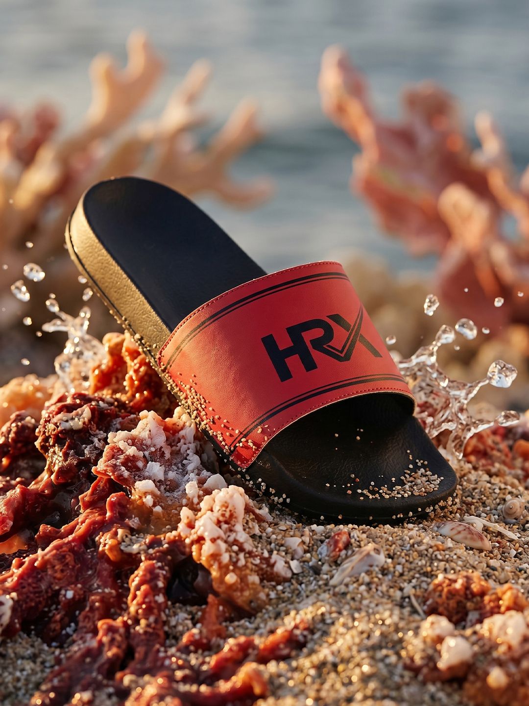 HRX by Hrithik Roshan Men Red & Black Brand Logo Printed Sliders