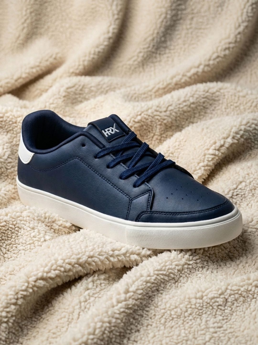 HRX by Hrithik Roshan Men Navy Blue & White Perforated Contrast Sole Sneakers