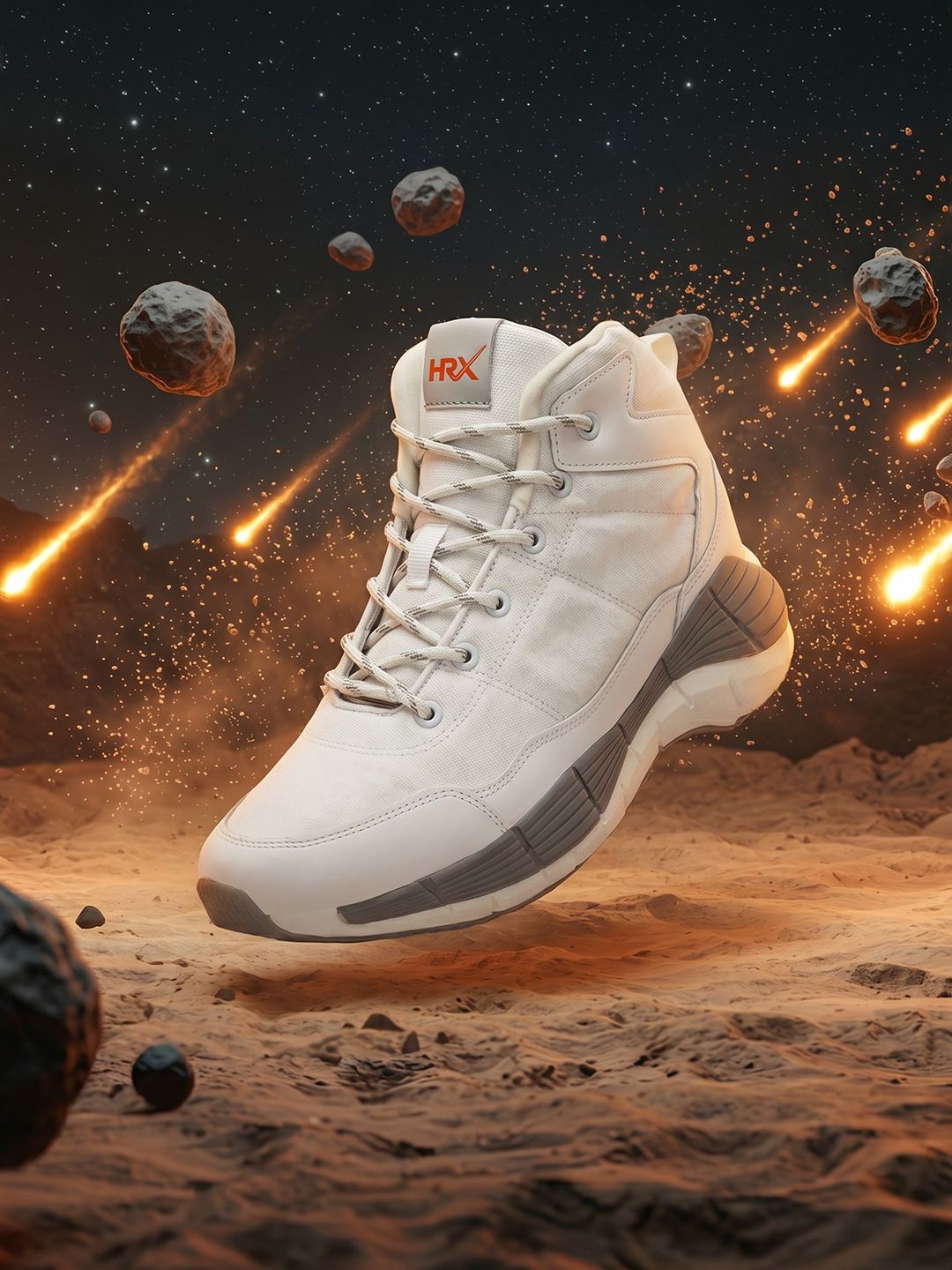 HRX by Hrithik Roshan Men White Mid-Top Lace-Up Basketball Shoes