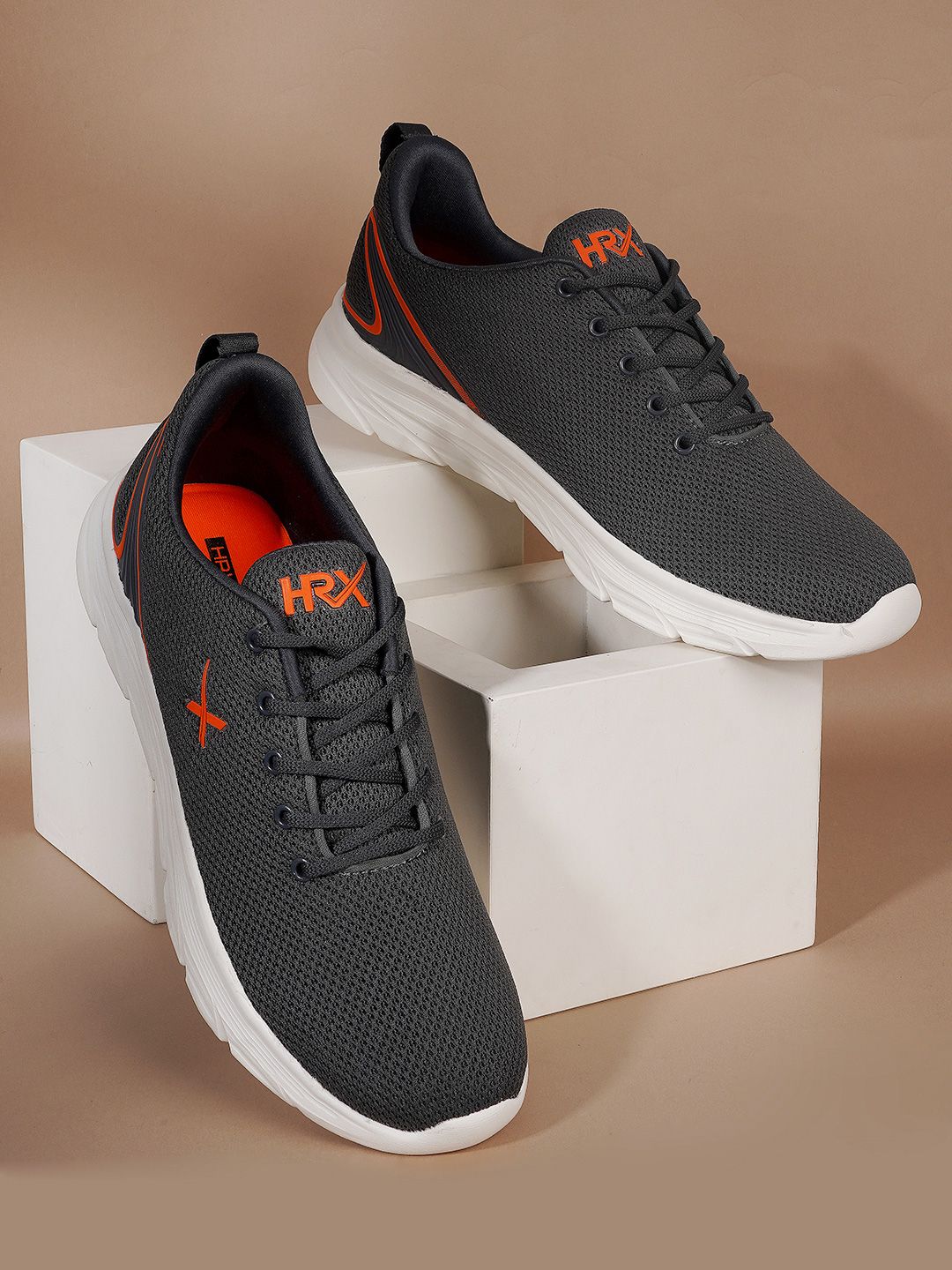 HRX by Hrithik Roshan Men Grey & White Flyknit Mesh Marking Running Shoes