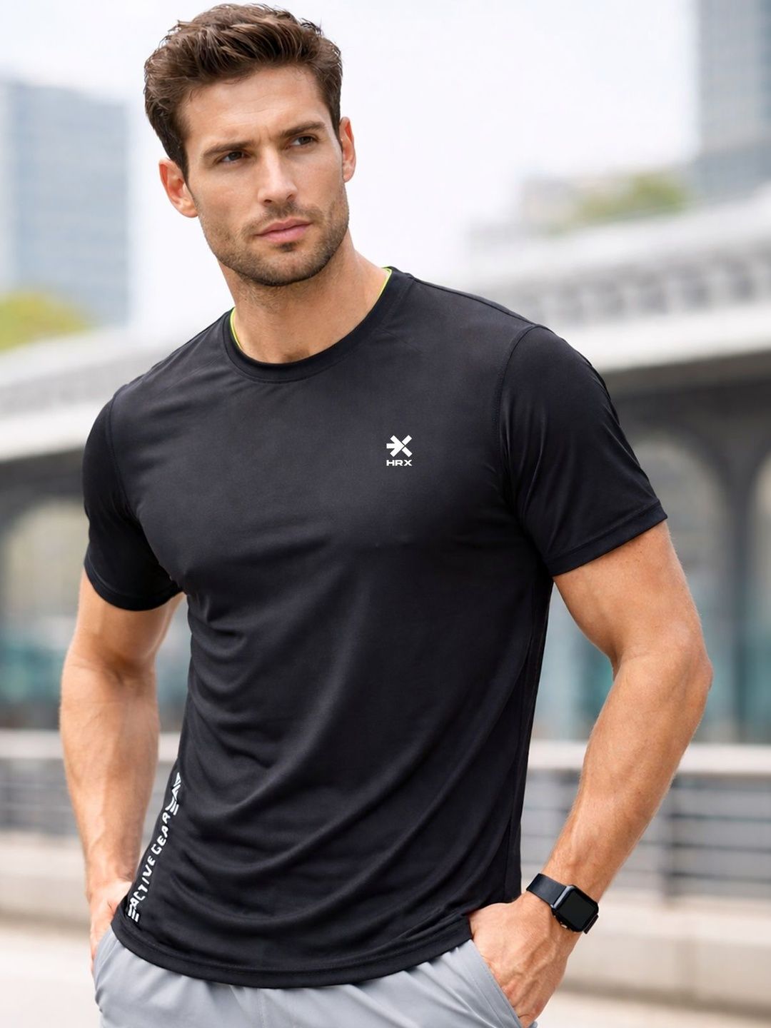 HRX by Hrithik Roshan Brand Logo Printed Round Neck Pockets Regular Fit T-shirt